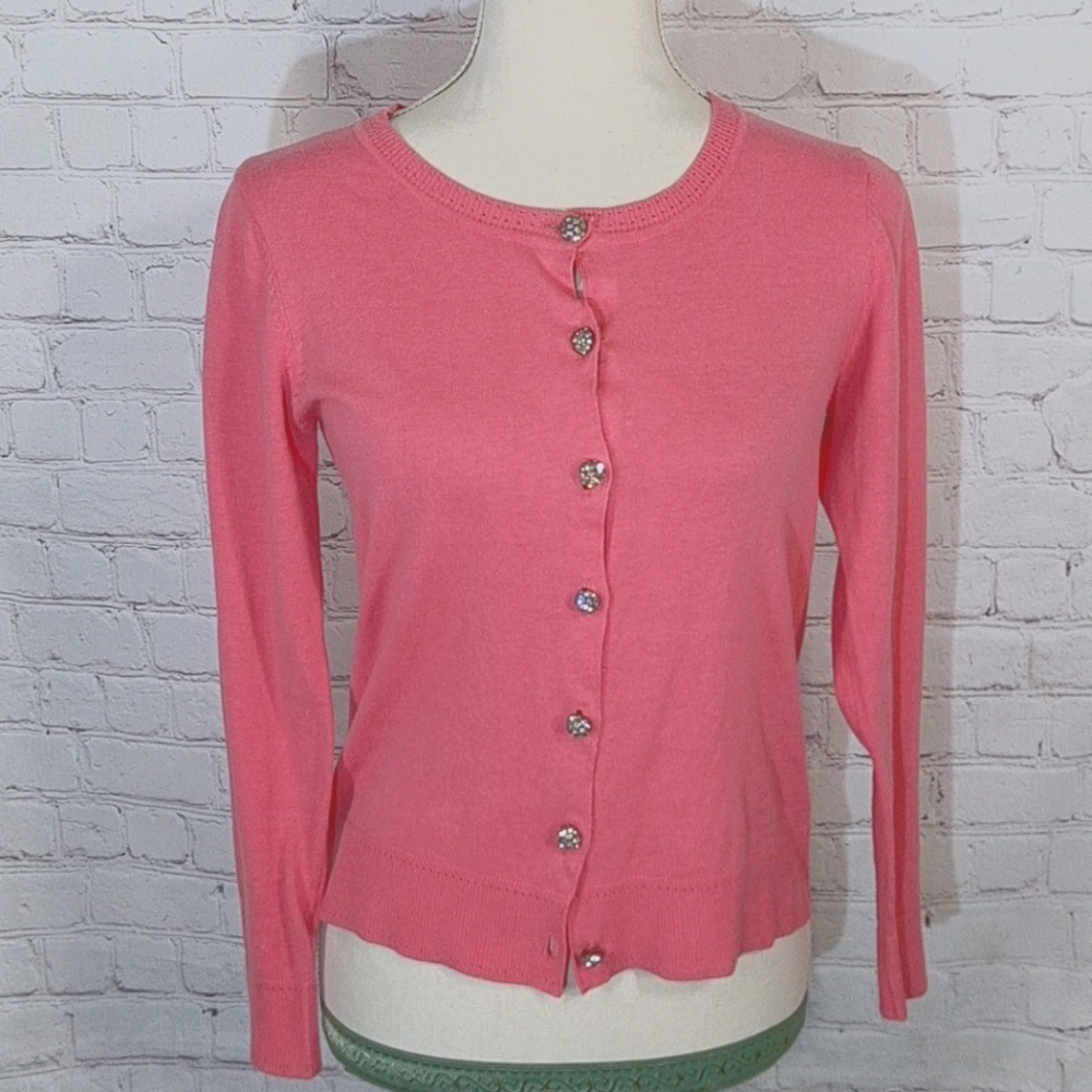Milly Pink Silk Crystal Ball Buttons Cardigan